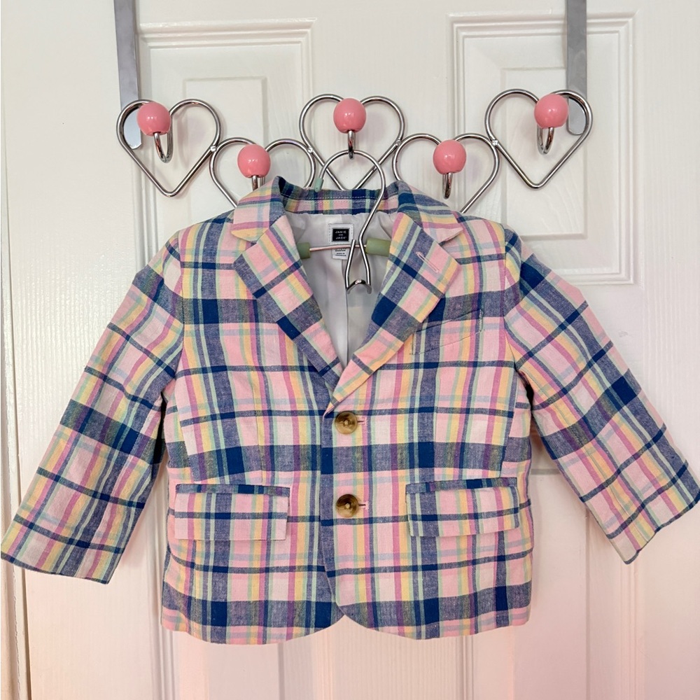 Janie & Jack Children's Plaid Blazer Jacket - Pastel Pink & Blue